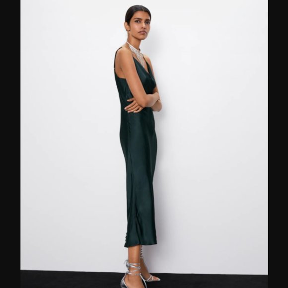 ZARA NWOT Flowing Camisole Dress - Emerald Green - Picture 5 of 10